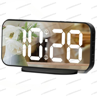 Large screen mirror clock, LED digital wall clock, 2 sets of alarms, multi-function electronic alarm clock