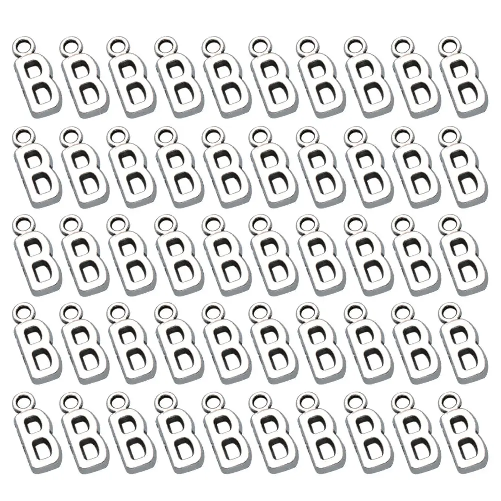 50Pcs Simple Yet Fashionable English Letter Alloy Pendants for DIY Jewelry Crafting Necklace Bracelet Earrings Anklet Keychain