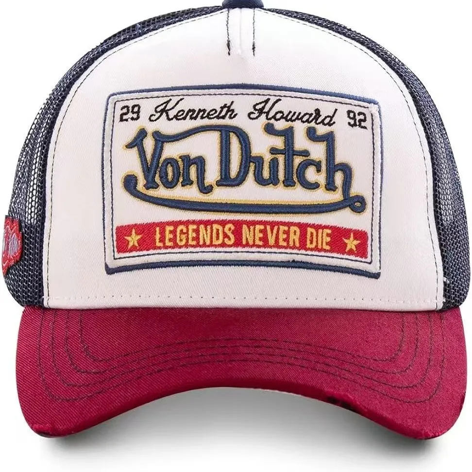 Unisex Baseball Cap Sun Protection Mesh Eyelet Embroidered Dutch Truck Driver Hat Adjustable round Top Bent Brim Foldable Cotton