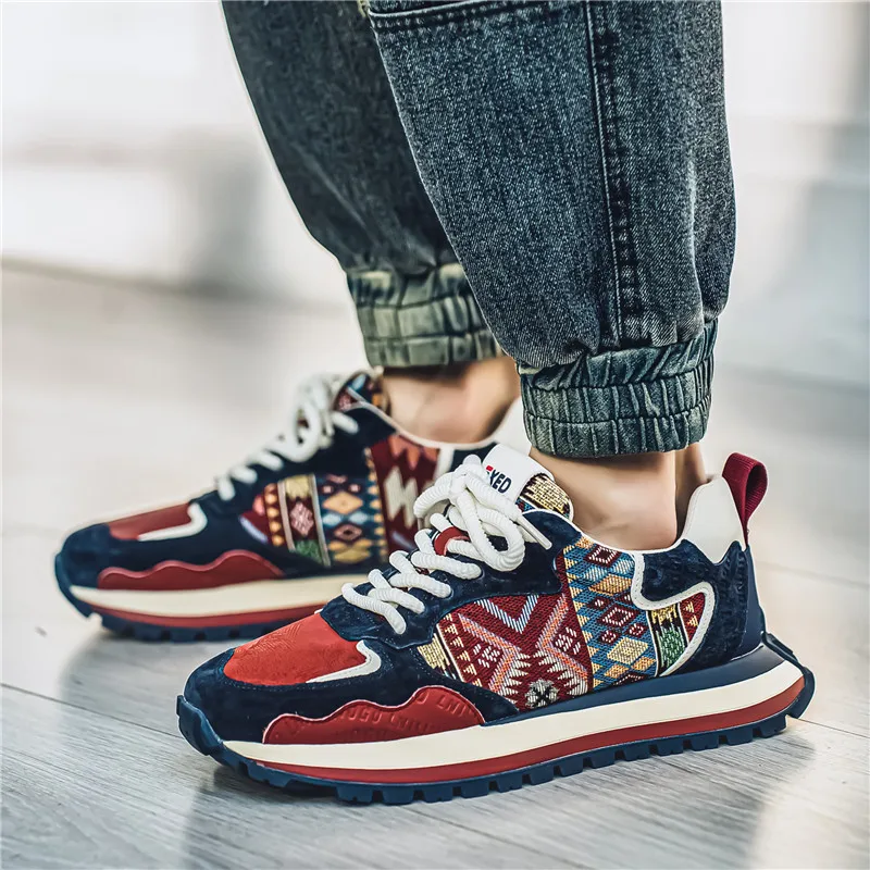 

New Trend Prints Men's Casual Shoes PU Leather Women's Lace Up Platform Low Top Casual Shoes Soft Sole Non-slip Vulcanized Shoes
