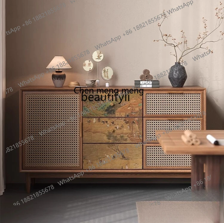 

X Solid wood against the wall integrated art side cabinet storage, chest cabinet, display cabinet high-end