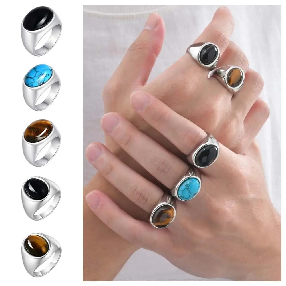 القوطية الشرير الصخرة الفولاذ المقاوم للصدأ حجر العين خاتم حساسة الصقيل الدائري العصرية مبالغ فيها البيضاوي البنصر هدايا الحفلات