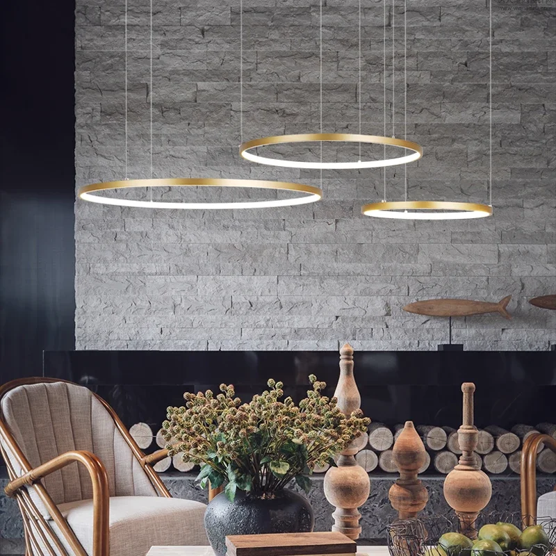 Modern Annular Led Pendant Lights Black for Living Dining Room Showroom Coffee Shop Chandelier Home Decor Hanging Luminaires