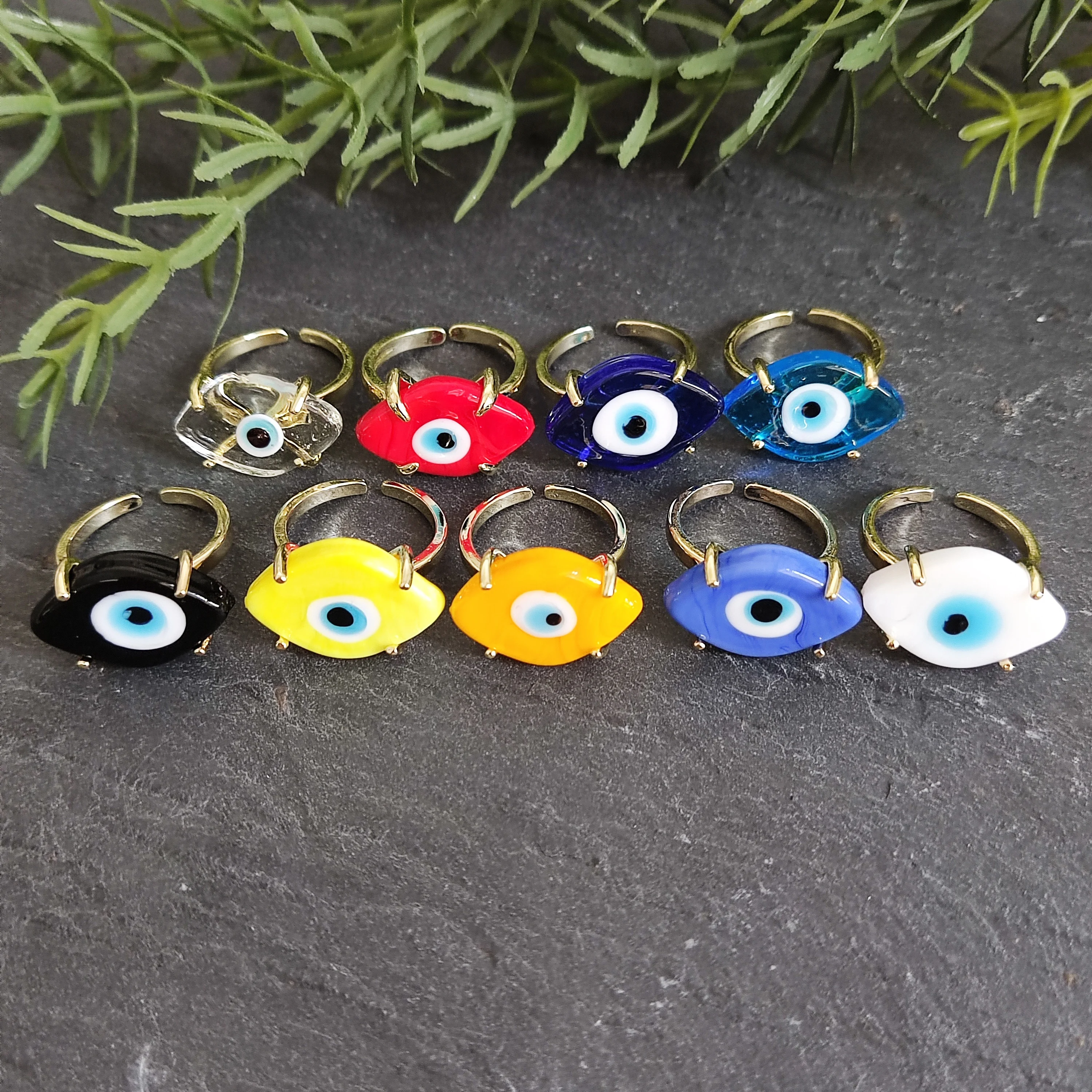 Colorful Evil Eye Ring, Coloured Glaze Eye Ring Wholesale, Adjustable Ring for Women Girls, Blue/Red/Black/White