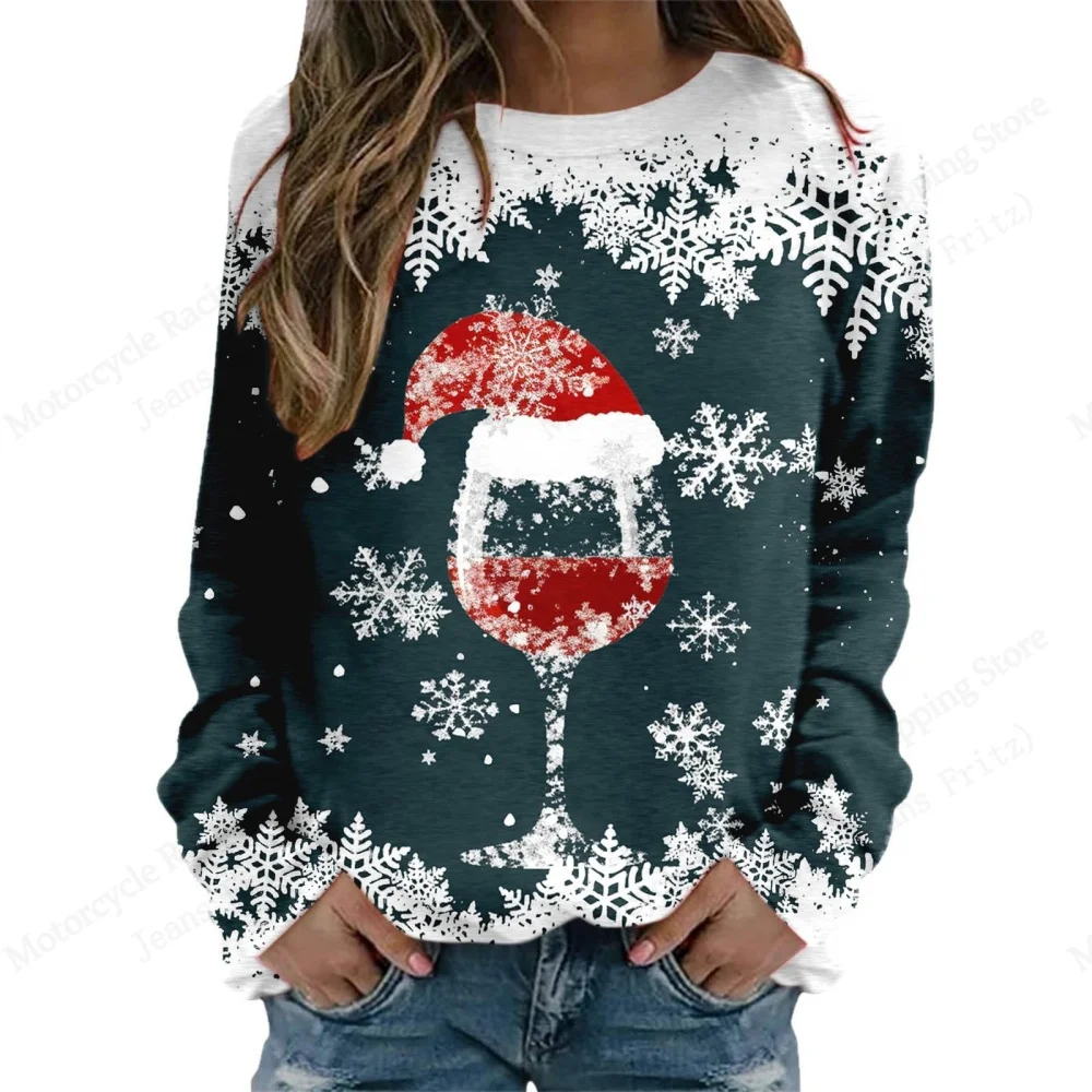 

Christmas Hat Tracksuit Snowflake Wine Cup 3d Print O-Neck Hoodies Women Fashion Christmas Hoodie Sweatshirt Ropa Mujer Clothing