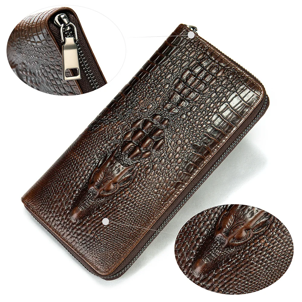Men's Luxury Long Wallet Premium Crocodile Top-Grain Leather RFID Blocking Multi-Card Business Design Slim Handheld Cardholder​