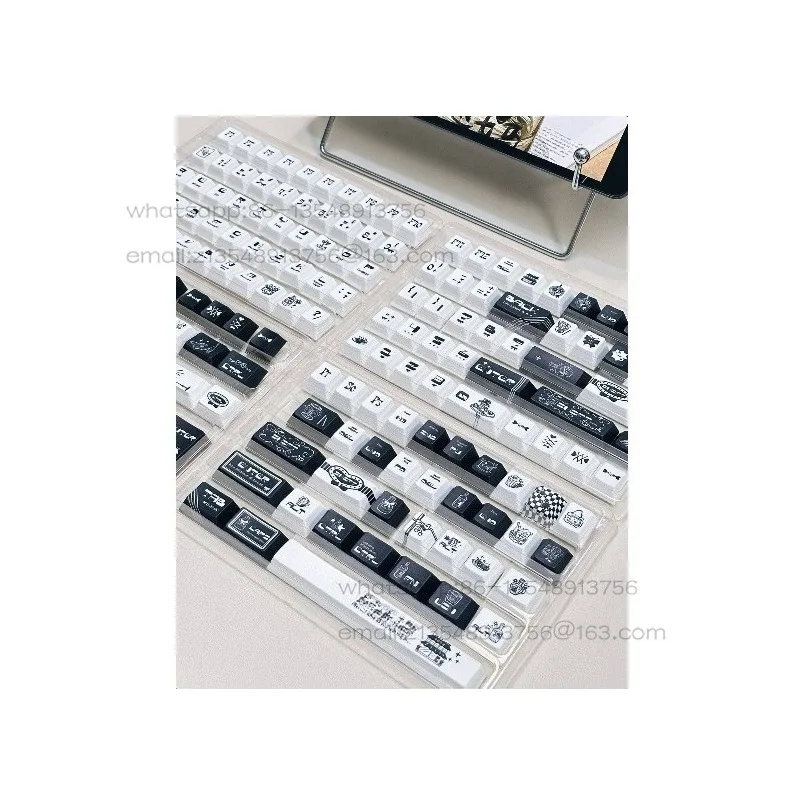Black and white PBT sublimation keycaps, original factory height side engraved mechanical keyboard custom keycaps