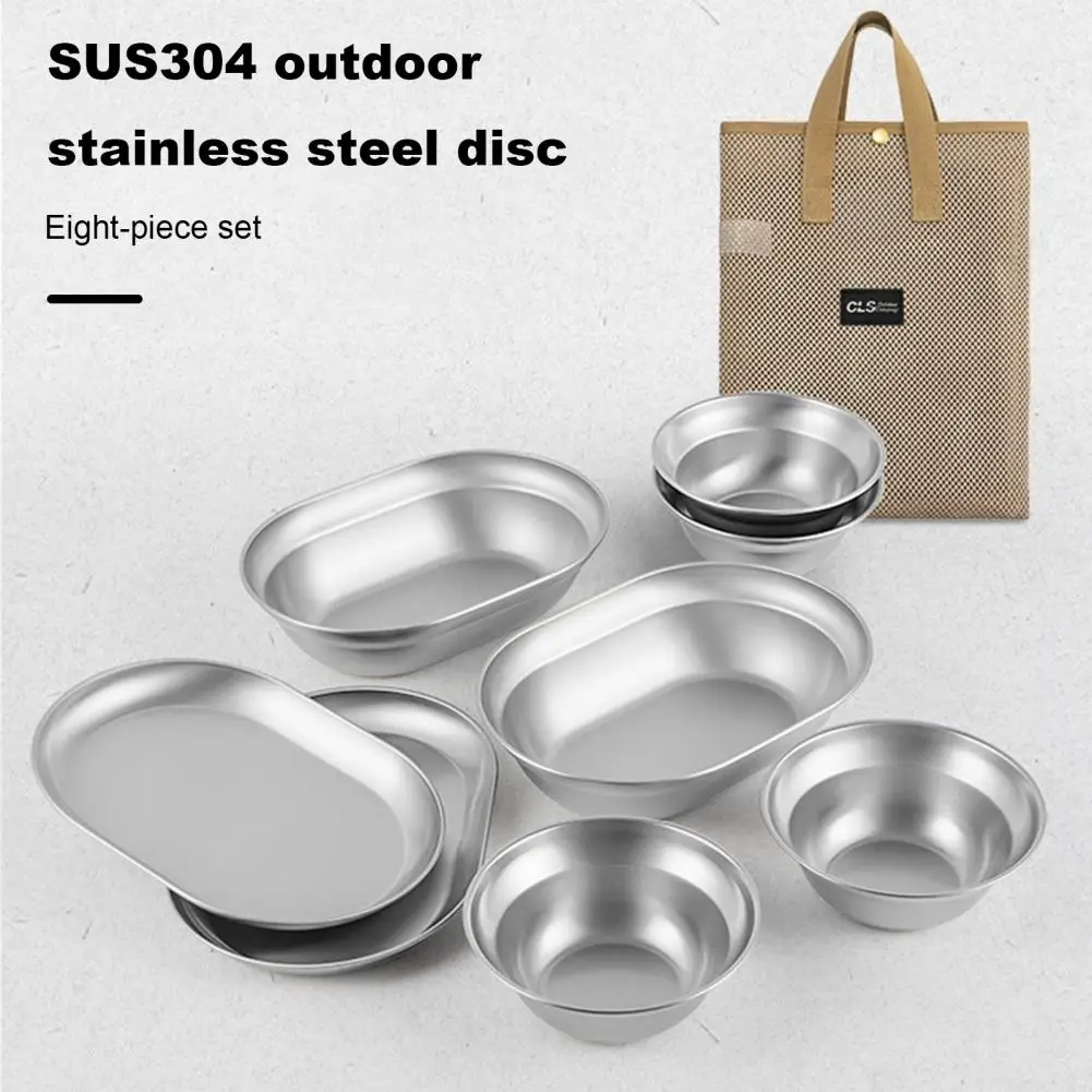 Stainless Steel Plates Dinner Plate Set Camping Dinnerware Set with Polished Utensils Easy-to-clean Plates Camping for Outdoor