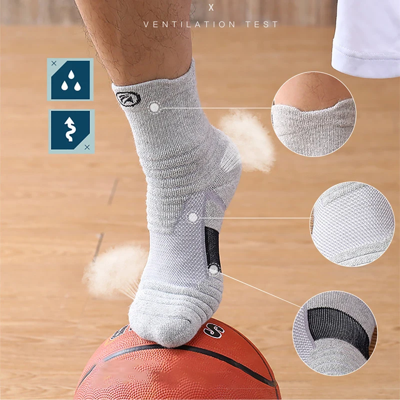 Men\'s Socks Compression Stockings Breathable Basketball Sports Cycling Socks Moisture Wicking High Elastic Tube Sport Sock 1Pair