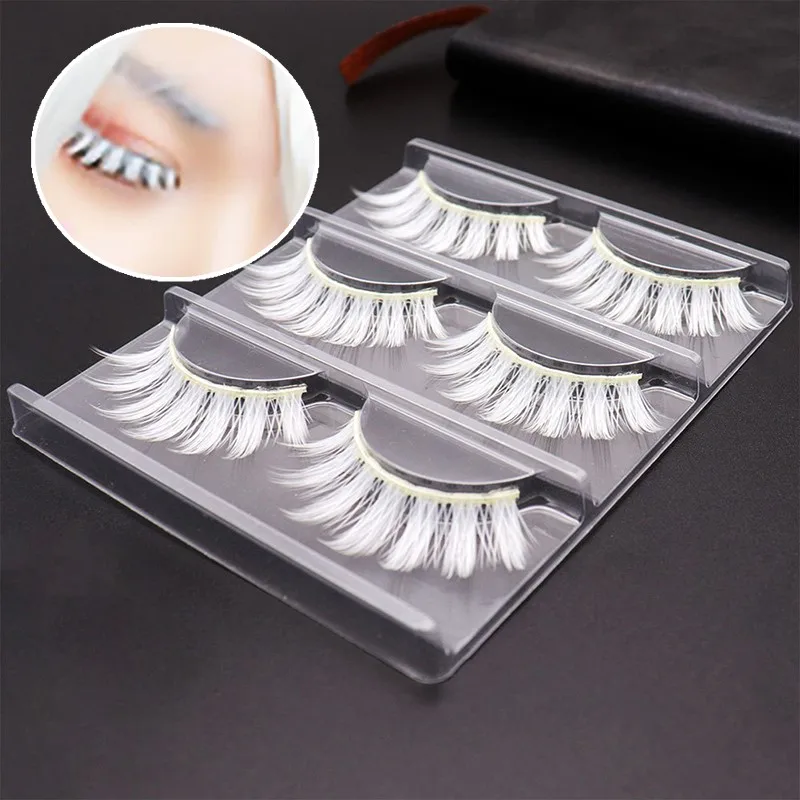 3 ペア白まつげ特別なメイクナチュラルロングクロスストリップつけまつげメイクアップツール