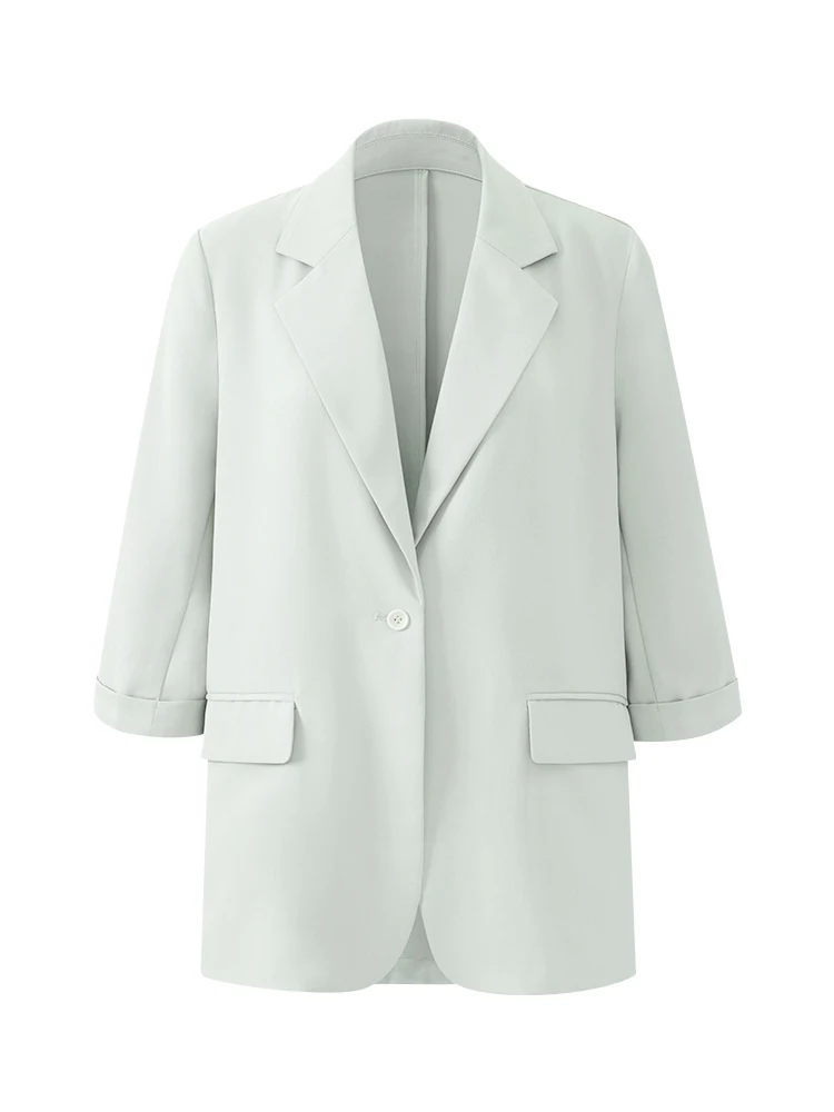 سترة نسائية صيفية 3/4 كم سترة عمل خفيفة الوزن فضفاضة تناسب بدلة مكتب غير رسمية معطف بفتحة خلفية ملابس خارجية أنيقة للأعمال