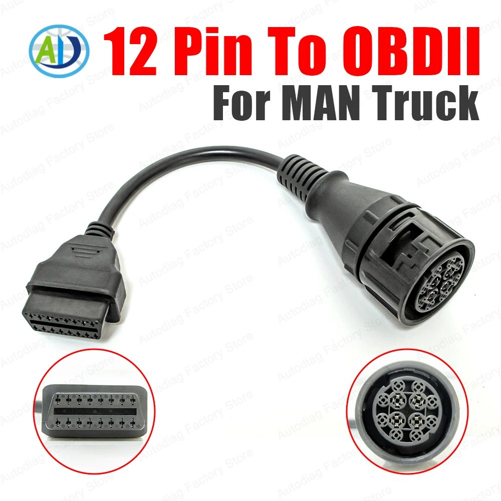 12Pin to OBD2 For MAN Truck Diagnostic Cable For AUTOCOM, DELPHI, WURTH, ECLIPSE for TSPro Troodon Truck OBD Diagnostic Adapter
