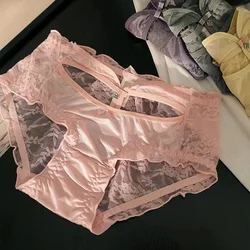 Spring/Summer 2023 Ice Silk Luxury Satin with Sexy Lace Fashion Comfortable Stitching Fashion Design Mid-rise Women's Panties