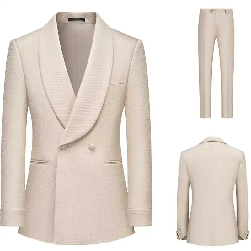 

Costume Homme Men Suits 2 Pieces Sheer Lapel One-Button High Quality Formal Wedding Business Causal Men's Prom Gowns Customized