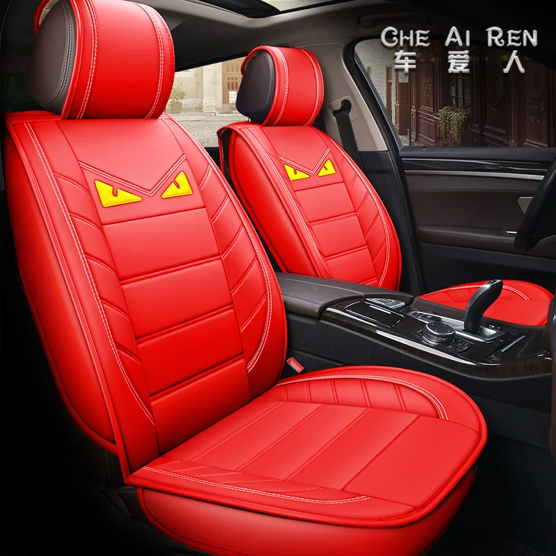 Cartoon Leather Universal Car Seat Cover For Nissan X Trail T32 Note E12 Jetta A4 Skoda Rapid Auto Accessories Seat Protectors