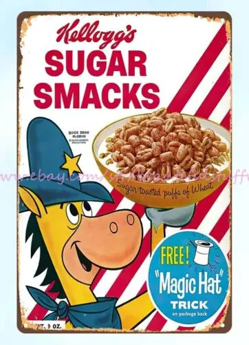 Außenwand 1960s kelloggs Zucker riecht Müsli Zauber hut Trick Metall Zinn Zeichen