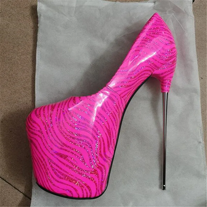 Crossdresser Brand Fetish Stiletto 22cm Metal Thin Heels Platforms Women Wedding Shoes Party Dance Female RED PINK Party Pumps