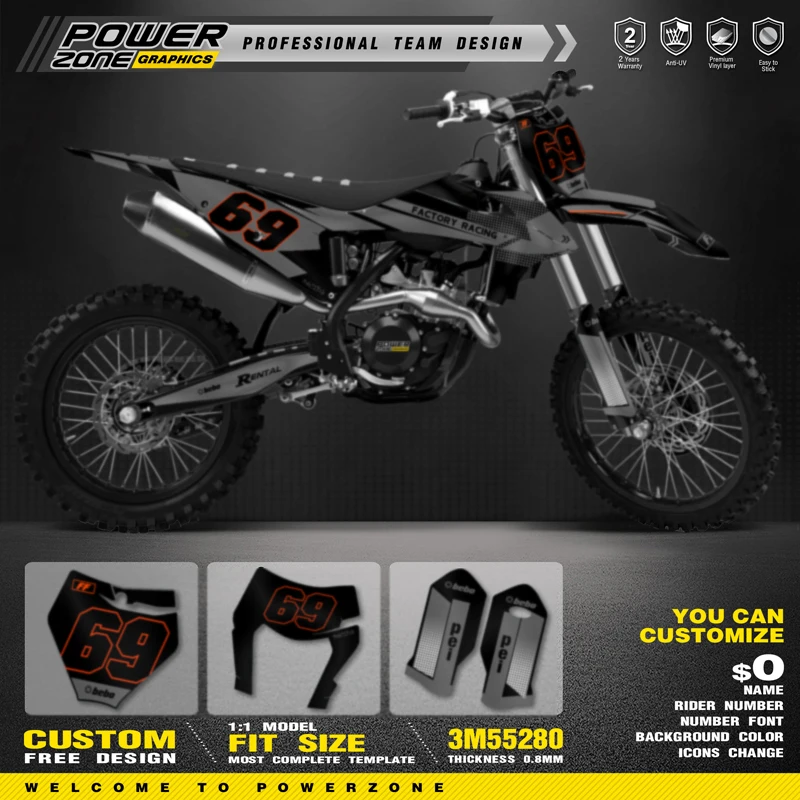 

PowerZone Custom Team Graphics Backgrounds Decals Stickers Kit For KTM SX SXF MX 2019-2022 EXC XCW Enduro 20-23 125 to 500cc 47