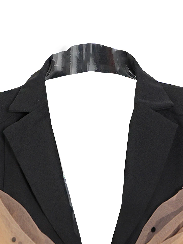 Colorblock Patchwork Mesh Blazer For Women Notched Collar Long Sleeve Backless Slimming Blazers Female Fashion New