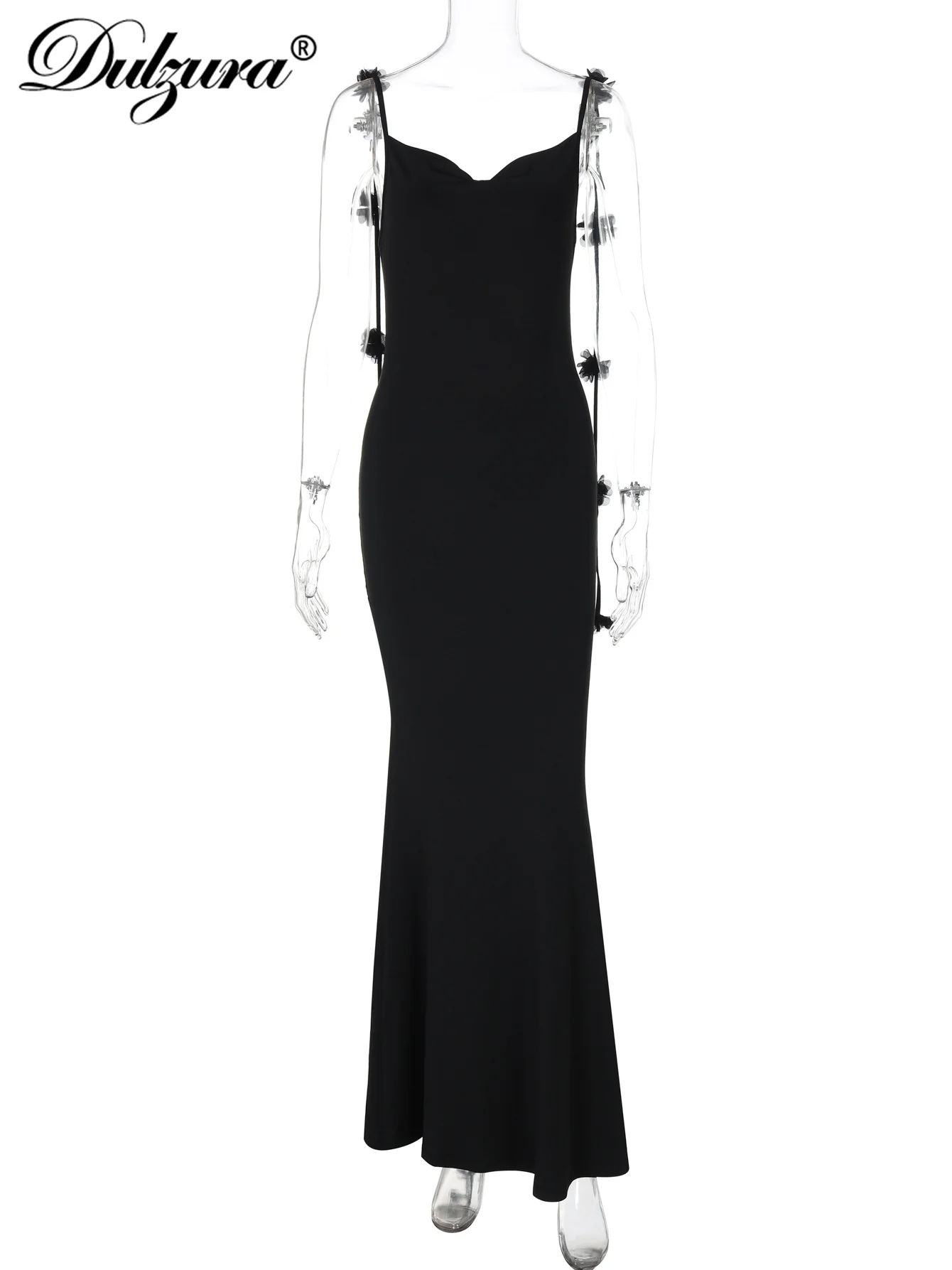 Dulzura Damska Sukienka Maxi na Ramiączkach Bez Rękawów z Odkrytymi Plecami, Obcisła, w Kwiaty, Seksowna, Elegancka, Długa Sukienka na Imprezę, do Klubu, na Ulicę, Letni Strój