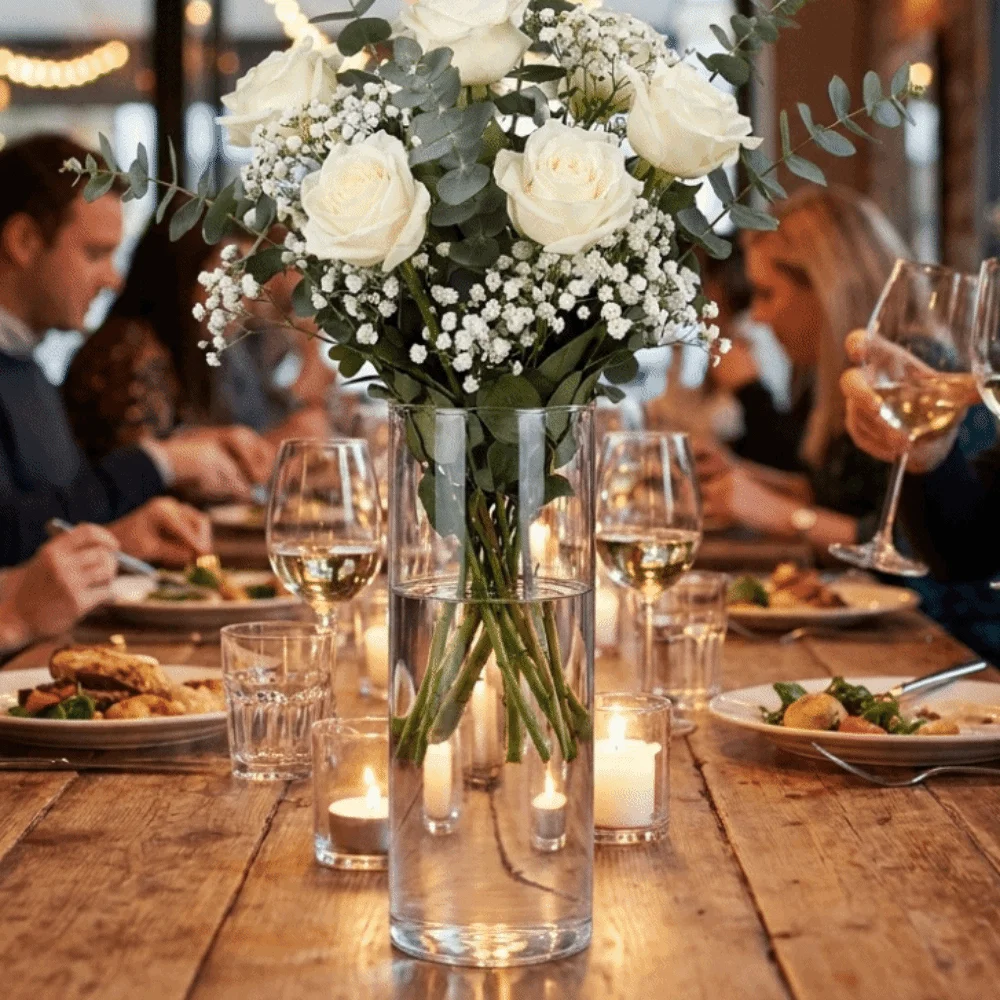 Transparent Flower-Wrapping Vases Cylindrical Shatterproof Clear Flower Vases Modern Plastic Flower Holder Centerpieces