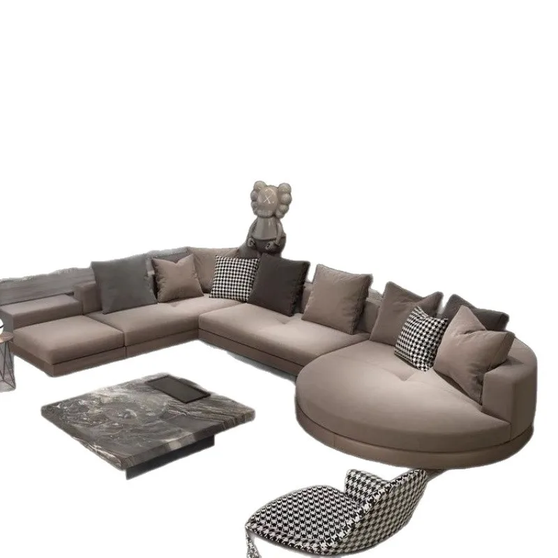 

Ecological leather sofa, simple and modern Italian minimalist round concubine Connelly corner light luxury sofa atmosphere