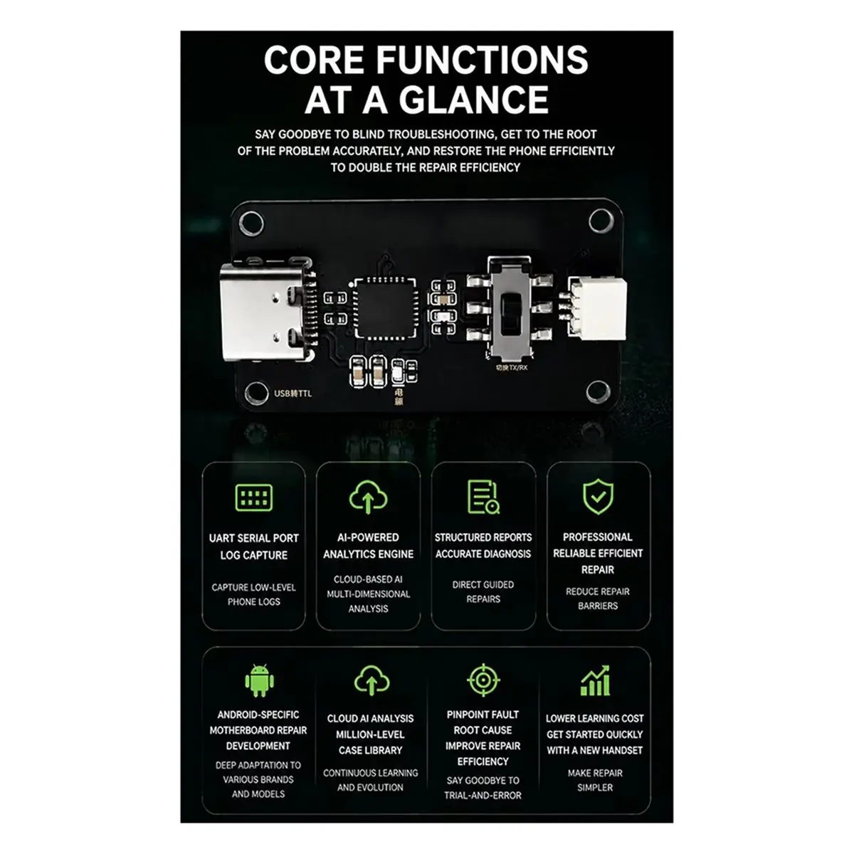 DT38 FAT Mainboard Fault Detector USB to TTL Serial Port Log Capture Analyzer for Android Smartphone Repair