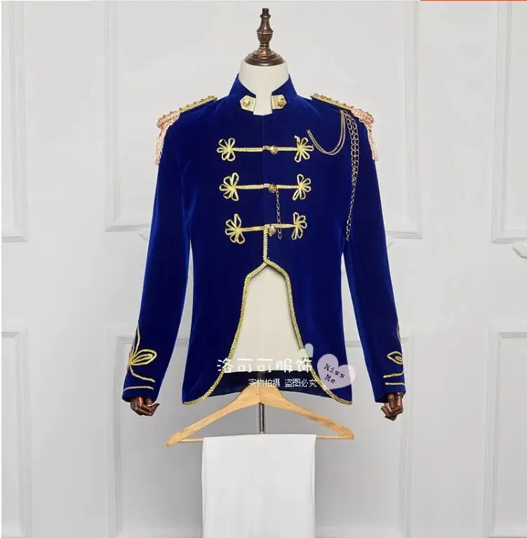 

Blue Performance Military Dress Men's European Style Palace Prince Suit