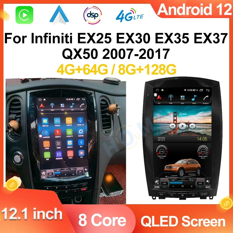 

12.1 Inch For Infiniti QX50 EX25 EX35 EX37 2007-2017 Android 12 Car Multimedia Player GPS Navi CarPlay Auto Radio Stereo Screen