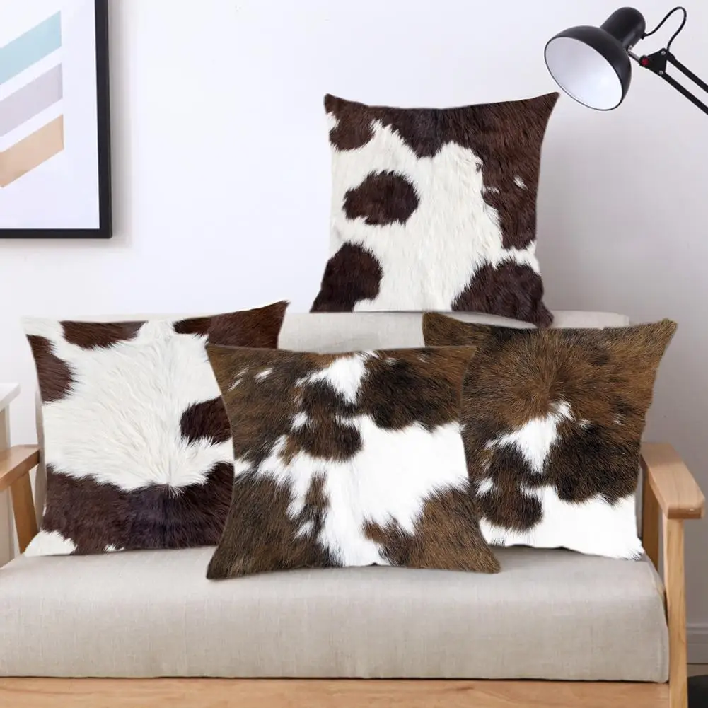 45cm Throw Pillowcase Cow Pattern Cushion Cover Hidden Zipper Square Pillow Case Nordic Plush Rectangular For Home Sofa Decor