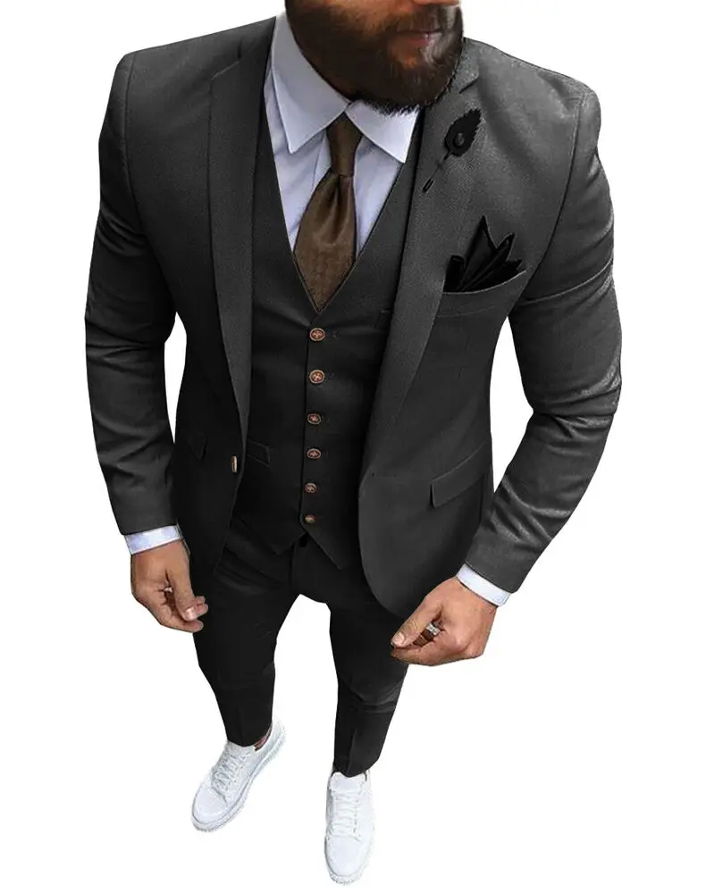 Mens 3Pcs Suit Formal Groomsman Wedding Tuxedo Suit Blazer+vest+Pant