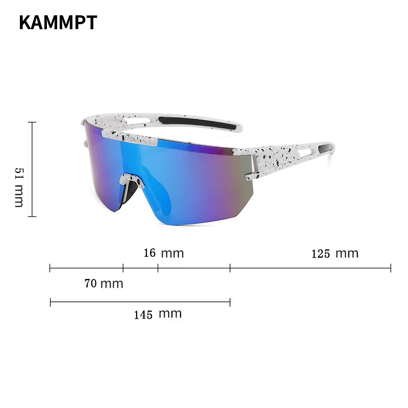KAMMPT Oversized Goggle Men Wrapped Round Mirror Outdoor Cycling Anti-UV Sunglasses Trendy Windproof Protective Driving Shades