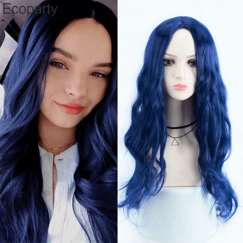 Cosplay Mixed Blue Center Parted Long Curly Hair for Women  Movie Descent 3 Anime Role-playing Wig Hair Accessories