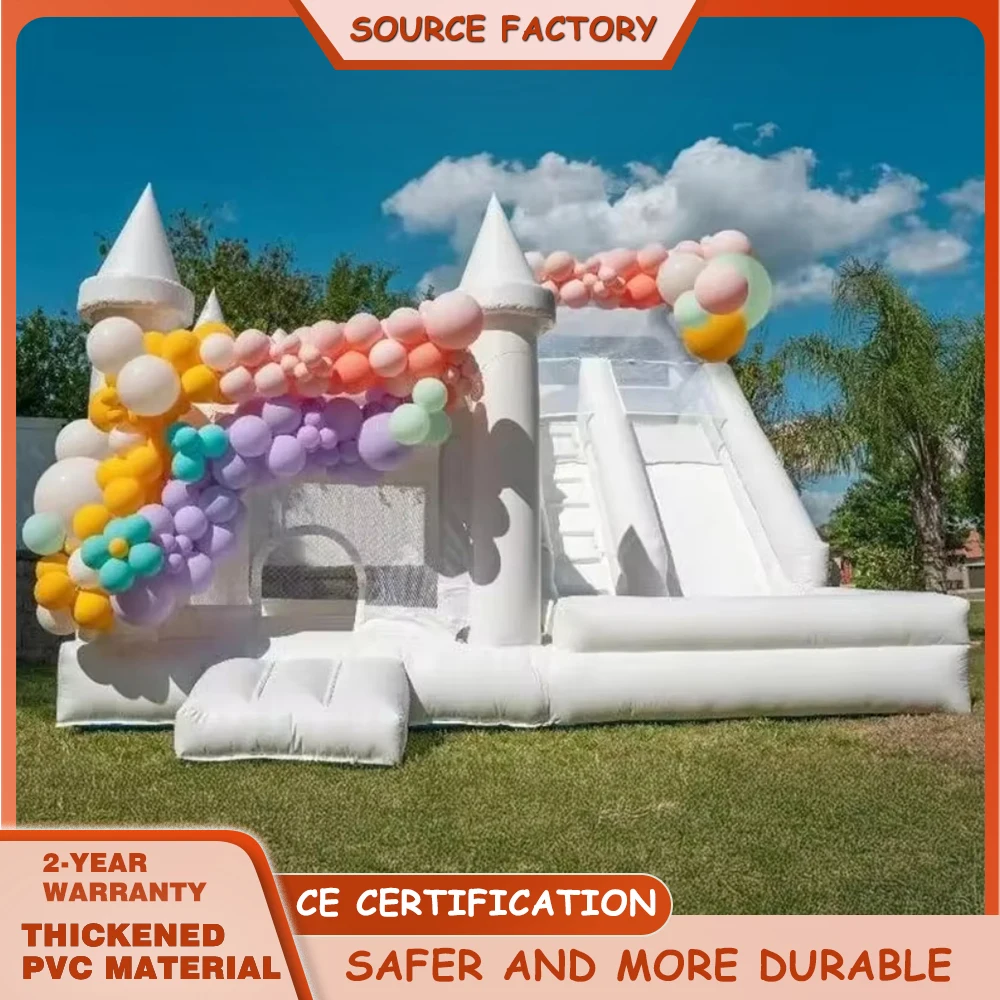 

Children's White Inflatable Bouncing Castle With Blower,outdoor Large Playground Suitable For Party, Wedding Decoration Gift