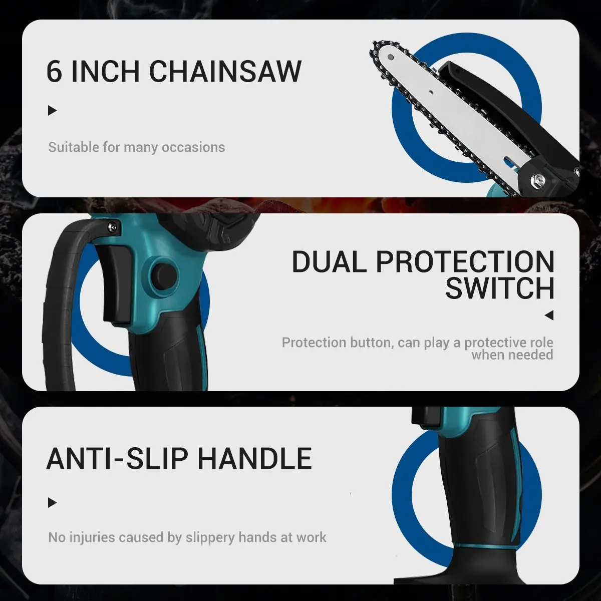 Drillpro 6 Inch 1500W Electric Chainsaw Variable Speed Woodworking Garden Pruning Saw Sharpener Power Tool forMakita Battery