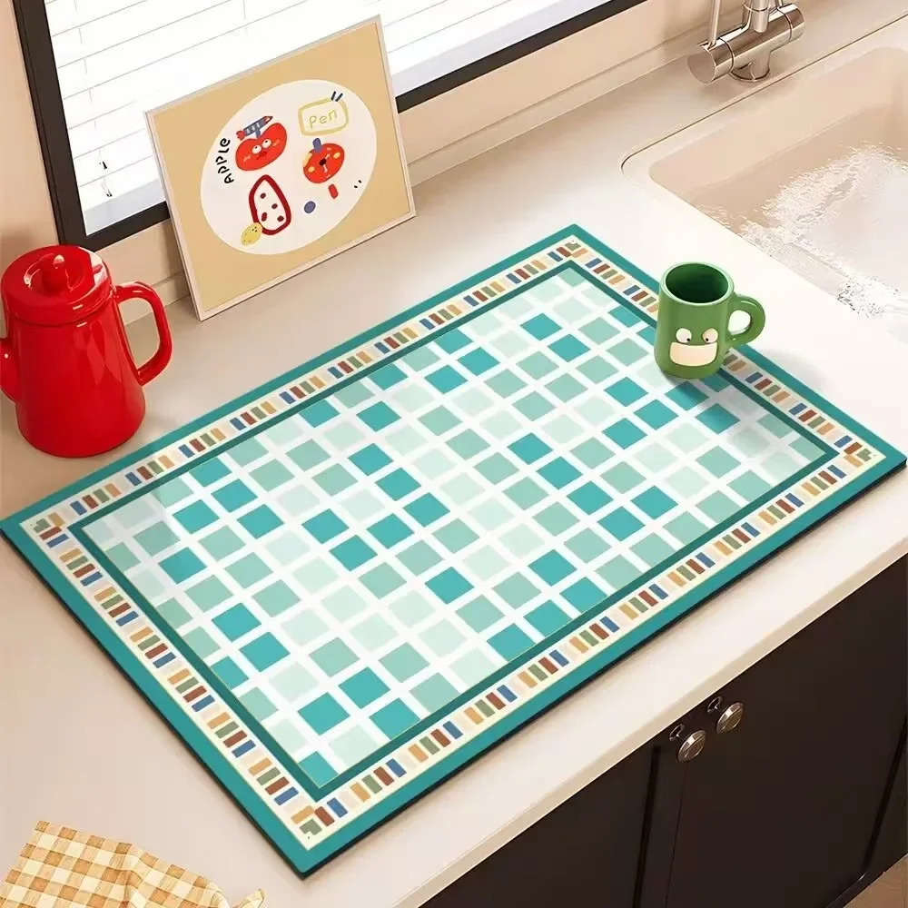 Geometric Pattern Drain Pad Kitchen Countertop Drain Pad Diatomaceous Earth Absorbent Pad Tableware Bowl Plate Dining Mat