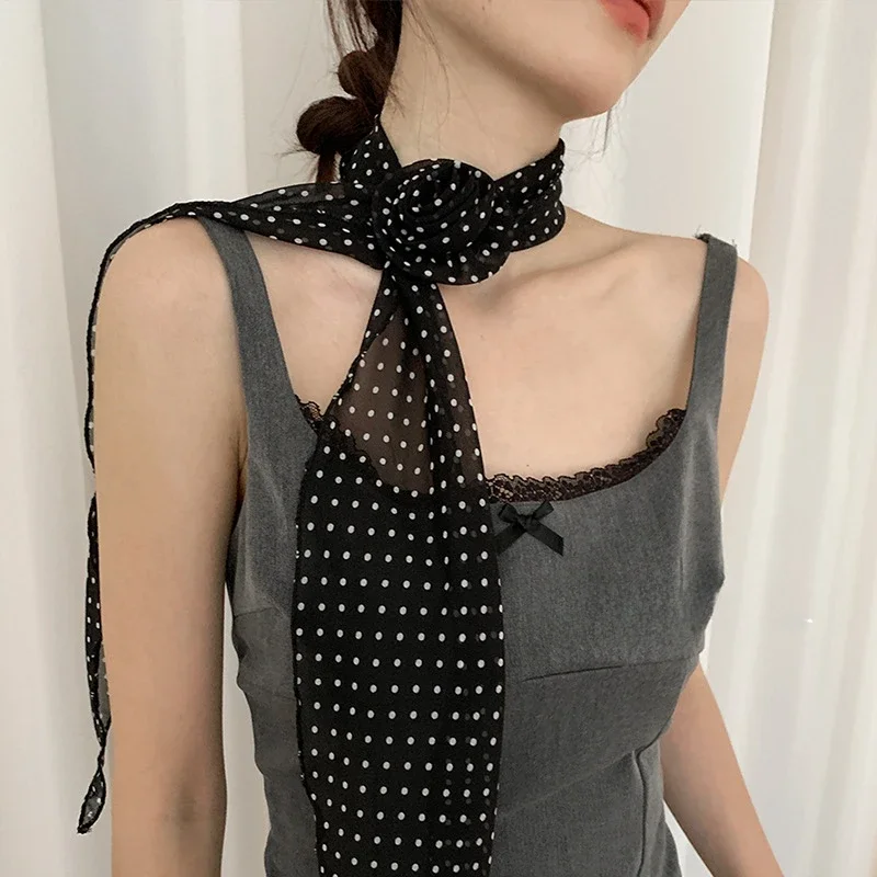 130*14cm Elegant Women Narrow Long Scarf DIY Tie Luxury Print Detachable Flower Headscarf Girls Fashion Ribbon Rose Neckerchief