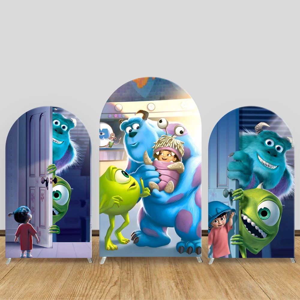 

TB Cartoon Disney Monsters Power Arch Backdrop Cover Disney Kids Birthday Party Baby Shower Decoration Background Elastic Fabric