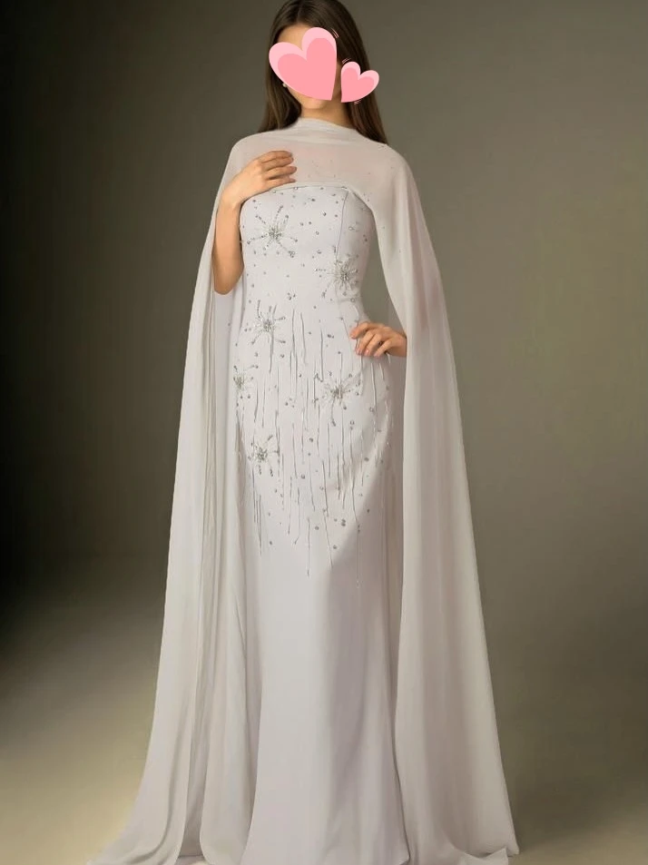 

Other Shore Elegant Vintage Sweet Silver Chiffon Beads Cape New Customized Formal Occasion Prom Dress Evening Party Gowns