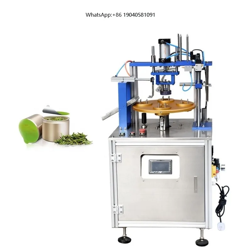 Vertical 4-Stations Semi-Automatic Continuous Rotary Pneumatic Mini Can Tea Cup Plastic Bottle K Cup Paper Cartons Sealing