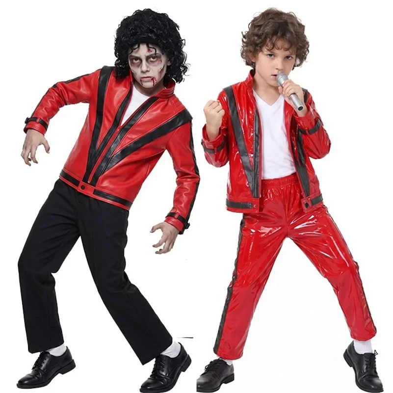 m-Michael Jackson Kids Clothes Halloween Cosplay Birthday Party Dance Children's Costume Pop Rock Superstar Boys Girls Outfits