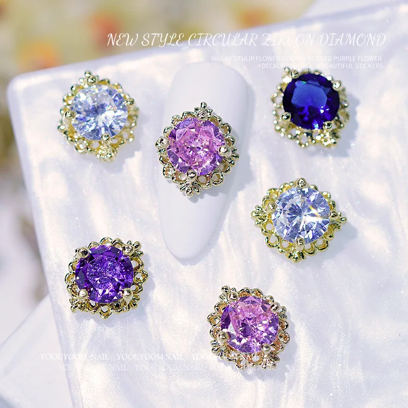 5 pezzi di lusso rotondo Design Charms gioielli per unghie coreano colorato scintilla qualità zircone Strass gioielli per la decorazione di Nail Art