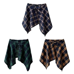 Irregular Layering A Line Short Wrap Skirt Vintage Checkered Hip Scarf Tie Up Asymmetrical Apron Skirt Shirt Extender