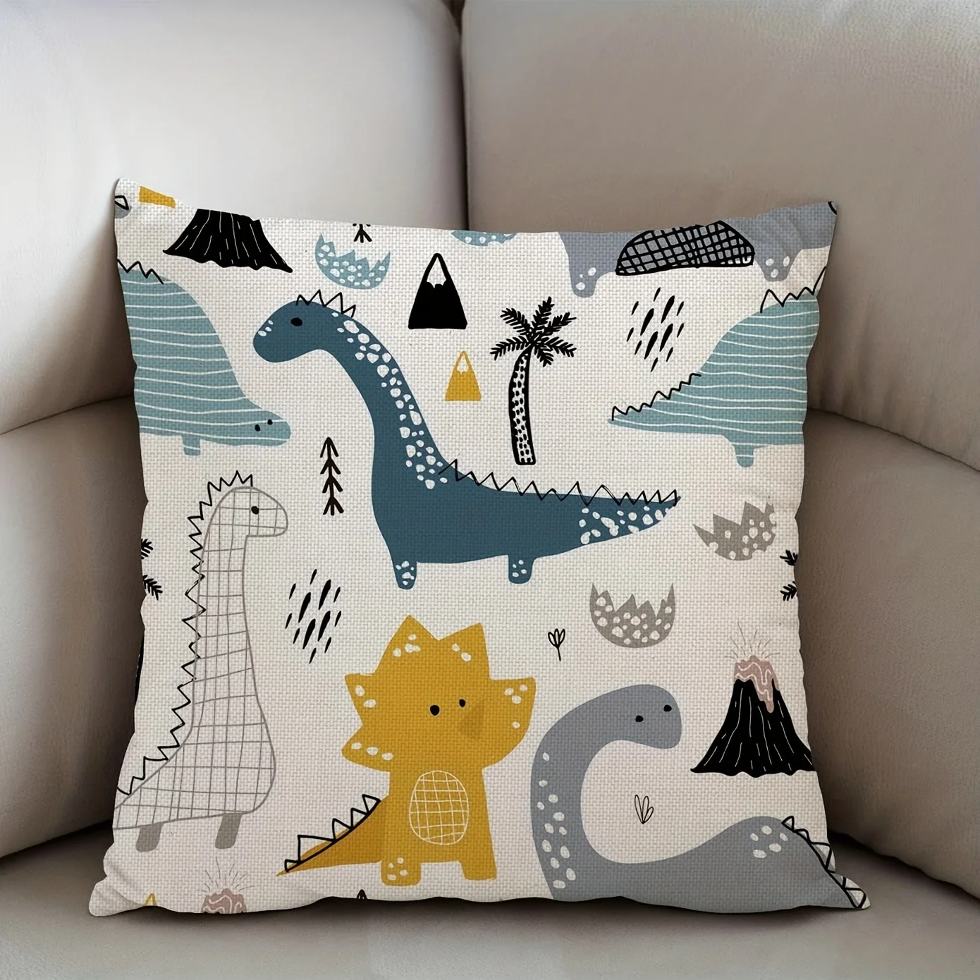 1pc Dinosaur-Themed Linen Throw Pillow Case - Contemporary Style, Machine Washable, Zippered Square Cushion Cover for Youngsters & Adults - Ideal for Sofa, Bedroom, Living Room Decor - 16x16, 18x18, 20x20 Inches, No Insert