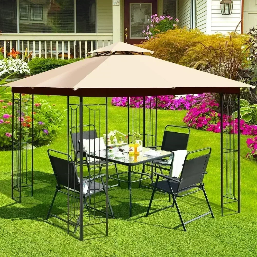 10x10 Beige Outdoor Gazebo with Double Roof for Patio, Poolside, and Backyard