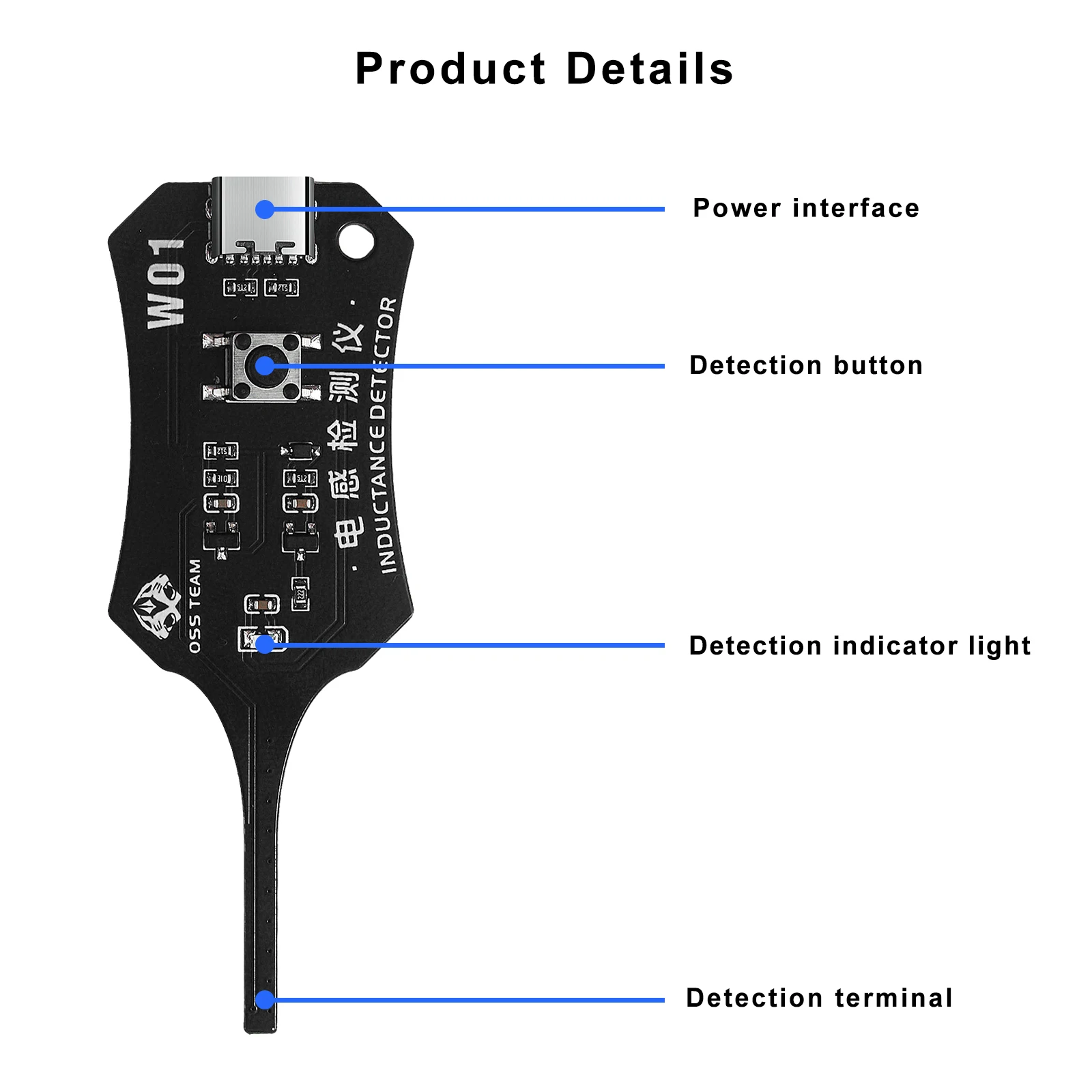 OSS W01 Type-C Inductance Tester Motherboard Coil Tester for Phone Motherboard Repair Electromagnetic Induction Fast Fault Check
