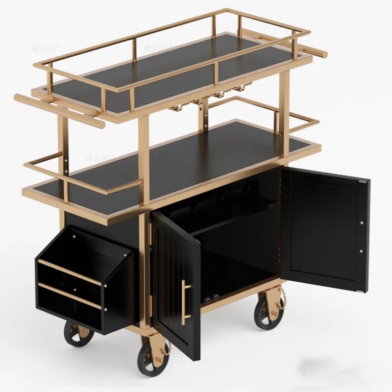 &Customized Matle And Wood TrolleyWooden Cart With Wheels For Hotels