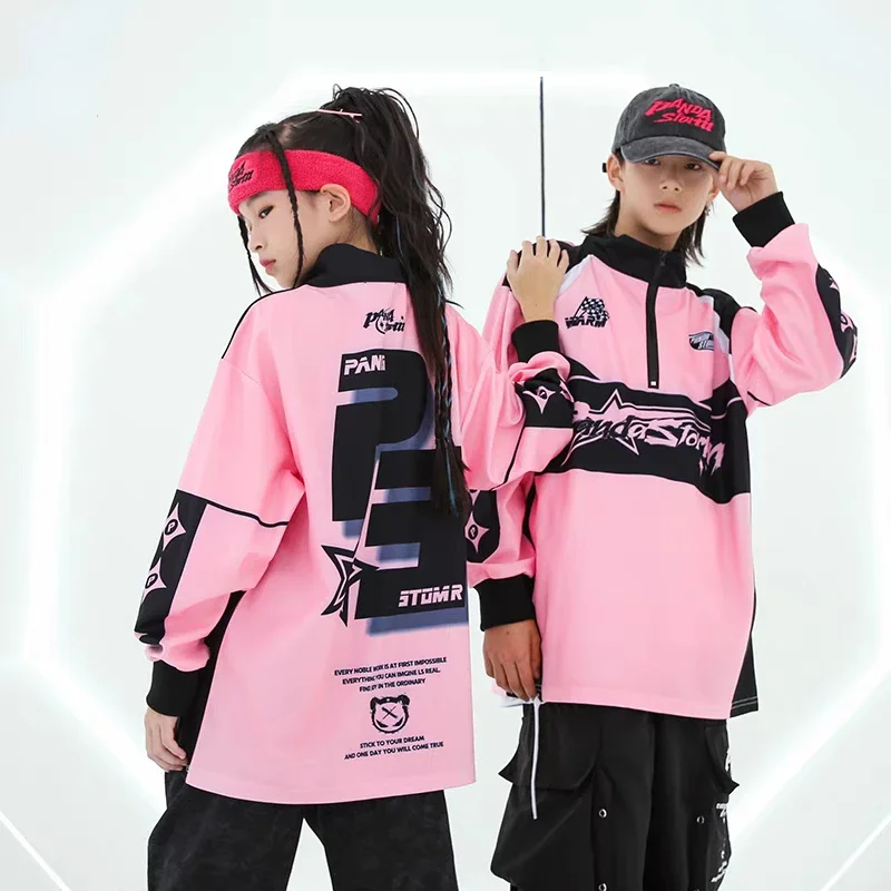 Costume de danse Hip Hop pour filles, hauts roses, pantalons noirs, vêtements de spectacle de danse Jazz pour adolescents et garçons, tenues Kpop, vêtements de scène pour enfants