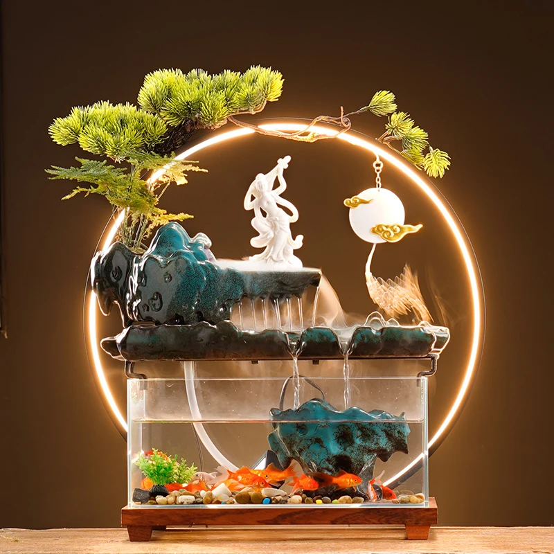 

Flow circulation glass fish tank home living room TV cabinet making money decorative ornaments housewarming opening gifts