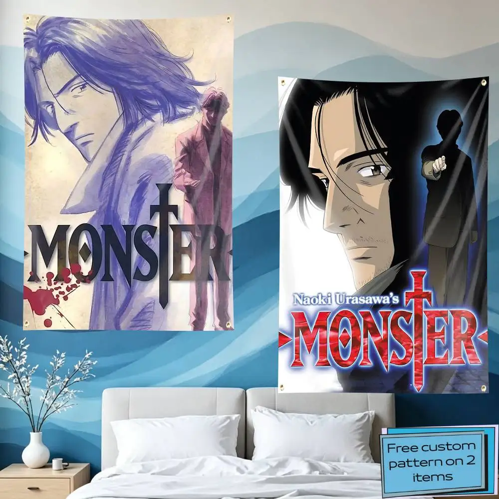Dr-Tenma Retor Anime MONSTER Flag Tapestry Banner for Bedroom Living Room Outdoor Camping Custom Supported